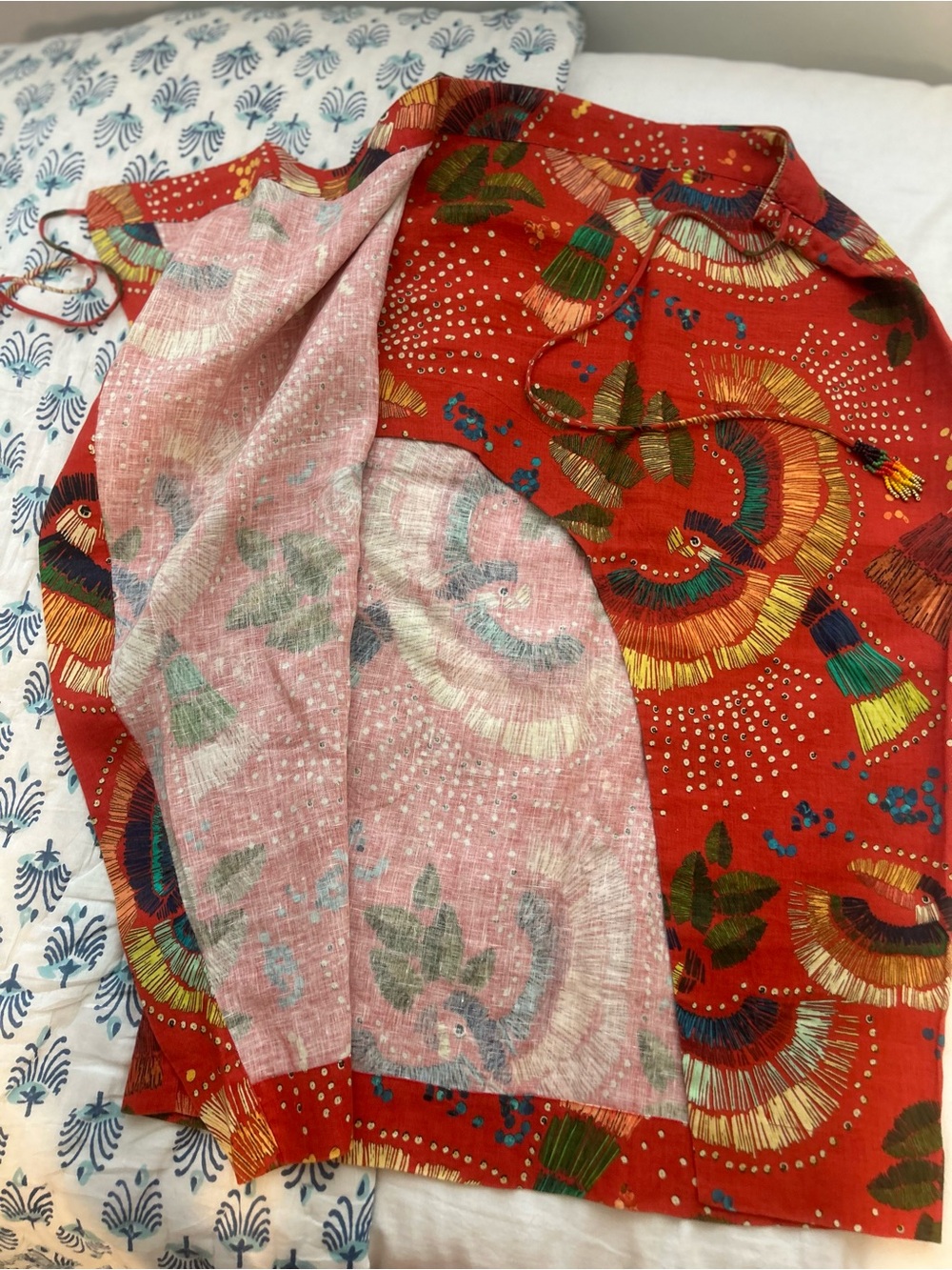 FARM Rio Red Midi Wrap Skirt with Multicolor Tassel Detail - Picture 2 of 6